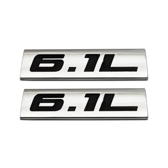 2x Car Fender Trunk Black Chrome 6.1L Emblem Engine Logo V6 V8 Metal Badge Decal