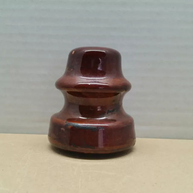 Vintage Brown Porcelain Insulator - Flat Dome - Unmarked - Threaded