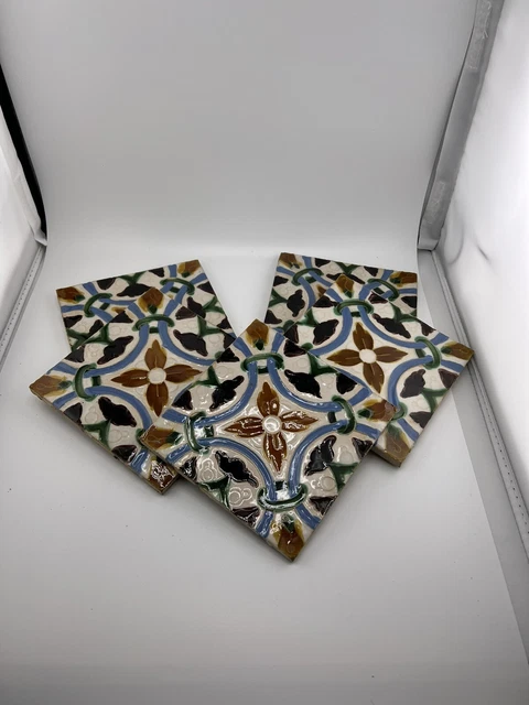 Art Tile Flower Rings Decorative 5-1/8”Trivet Viuva Lamego Portugal Set of 5