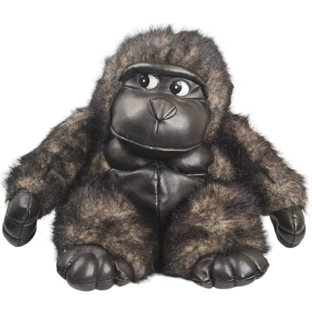 Vintage 10" Gorilla Black Beige Undertones Faux Leather Stuffed Animal Plush Toy