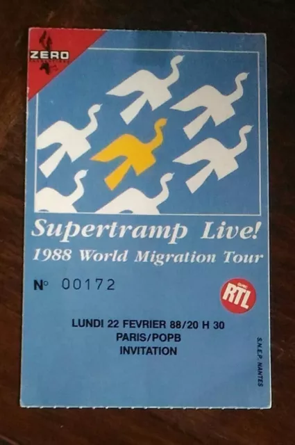 ticket billet used stub place concert SUPERTRAMP 1988 PARIS
