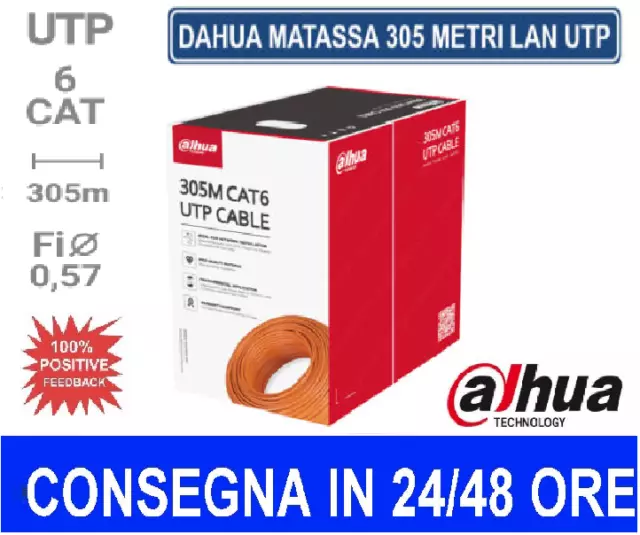 DAHUA MATASSA CAVO DI CAVO RETE 305 Mt ETHERNET UTP CAT 6 4X2 AWG 24  RAME