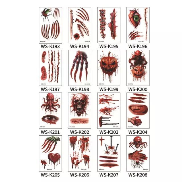 Halloween Temporary Tattoos Zombie Scars Fake Wound Scab Blood Makeup Sticker