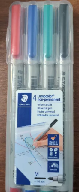 Staedtler Lumocolor Non-Permanent/Universal 1.0 mm Fine Point Marker, 4 Colors