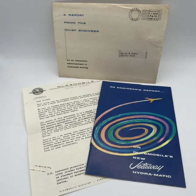 VTG 1956 Color Brochure Oldsmobile Jetaway Hydra-Magic Transmission and Letter