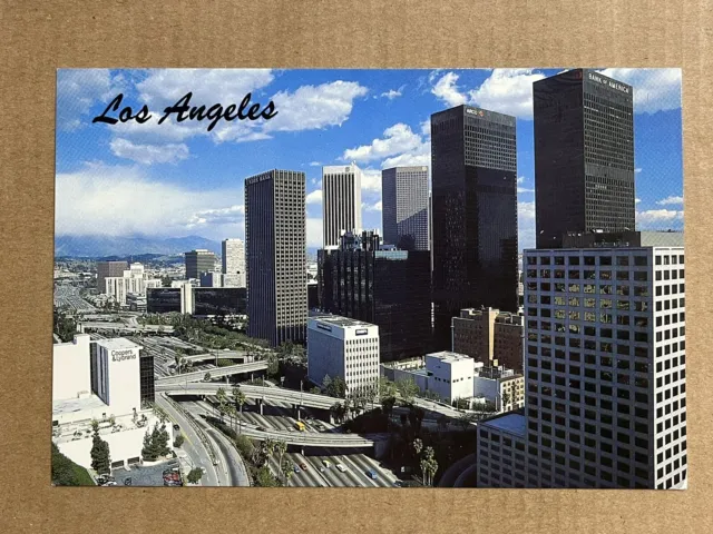 Postcard Los Angeles CA Downtown Aerial View Skyline Freeway Vintage California
