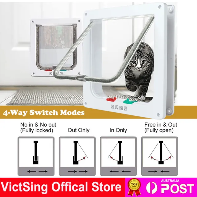 4-Way Safe Lockable Locking Pet Cat Dog Door Brushy Flap Screen S-XL Large Size