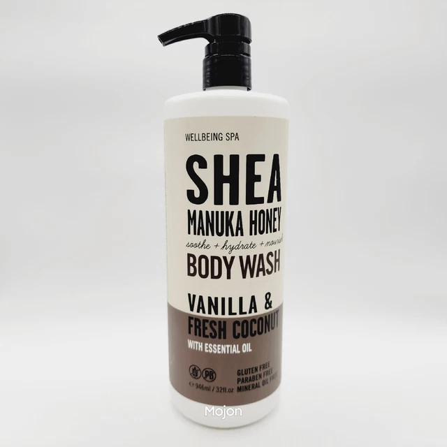 Wellbeing Spa Body Wash Shea Butter w Manuka Honey 32 oz Vanilla & Fresh Coconut