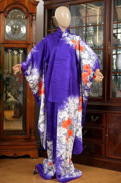 Dear Vanilla Japanese Silk Furisode Kimono Women's Authentic Japan Made Vintage
