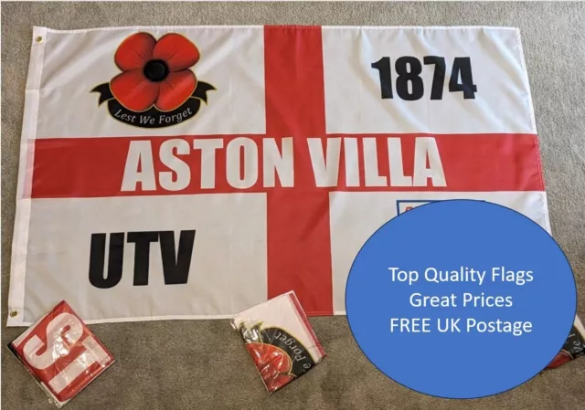 Aston Villa Football Flag 5ft x 3ft AVFC - The Villains UTV Free Uk Postage