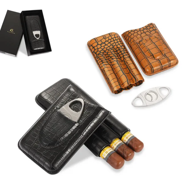 Galiner Vintage Cigar Cases For Men Travel 3 Tubes Holders With Cutter Portable