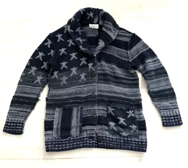 Denim & Supply American Flag USA Chunky-Knit Cardigan - Size Medium - Navy Blue