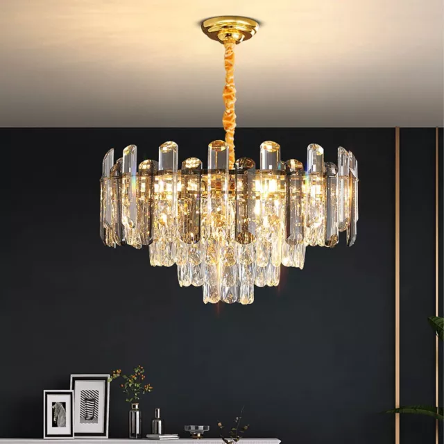 Modern K9 Crystal Chandelier Gold Luxury Lamps E14 LED Ceiling Pendant Lights 2