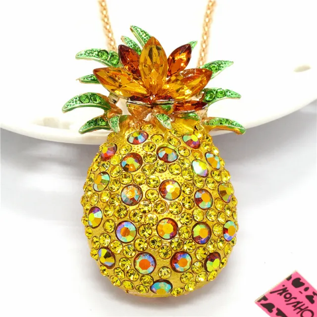New Fashion Women Bling Rhinestone Yellow Pineapple Crystal Pendant Necklace