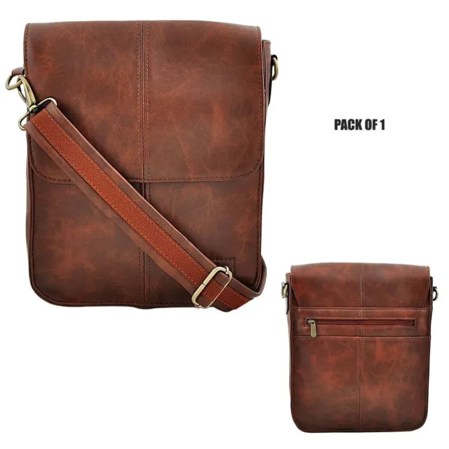 Premium Design Faux Leather Bag Messenger Bag With Flap Closure Brown Unisex