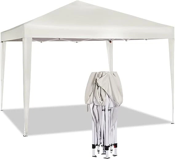 Tonnelle De Jardin Pliante GOPLUS 3x3 Mètres - Toit Argenté Imperméable - Hauteur Réglable (253-285 Cm) - Avec Sac De Transport, Piquets Et Cordes