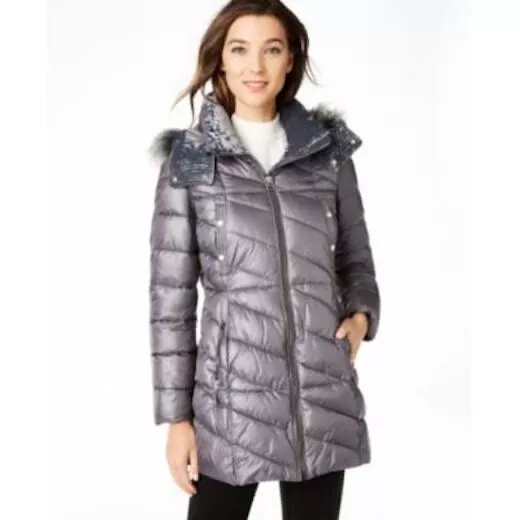 Marc New York Parka Coat Shirley Hooded Faux Fur Trim Ruff Metal Size M NEW $250 2