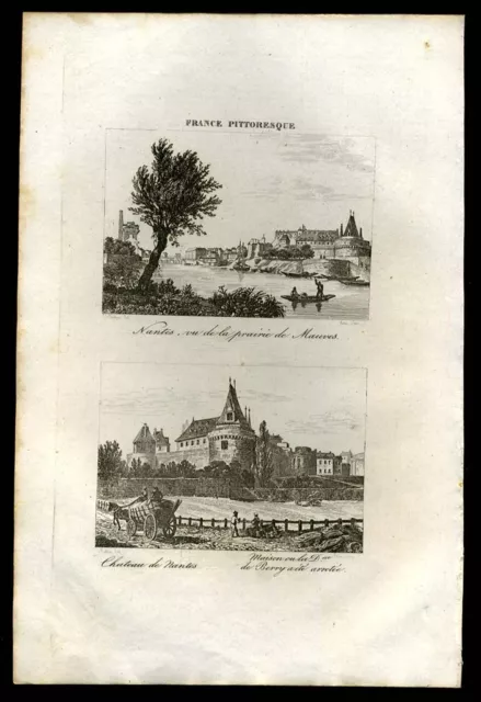 View of Nantes and its castle ORIGINAL ENGRAVING FROM 1836