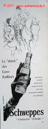 Publicite Schweppes Indian Tonic Le Drink Cavaliere Cheval De 1964 French Ad Pub