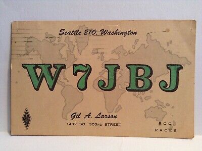 W7JBJ Gil Larson Seattle WA CB Ham Radio Amateur QSL Card Vtg Postcard 1960