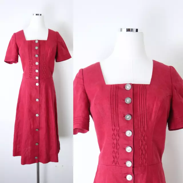 Hammerschmid US 10 Linen Dress Tyrol Trachten German Dirndl Oktoberfest Red