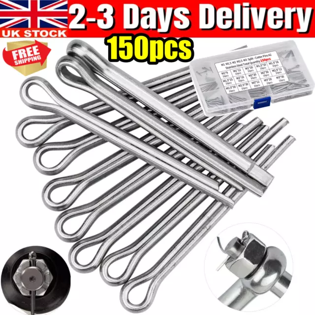 150Pcs Stainless Steel Assorted Split Cotter Pins 15 Kinds Size Kit Set with Box