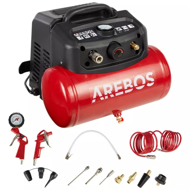 AREBOS Compressor Air Compressor 6L 8 bar mobile13-pcs Accessories Red
