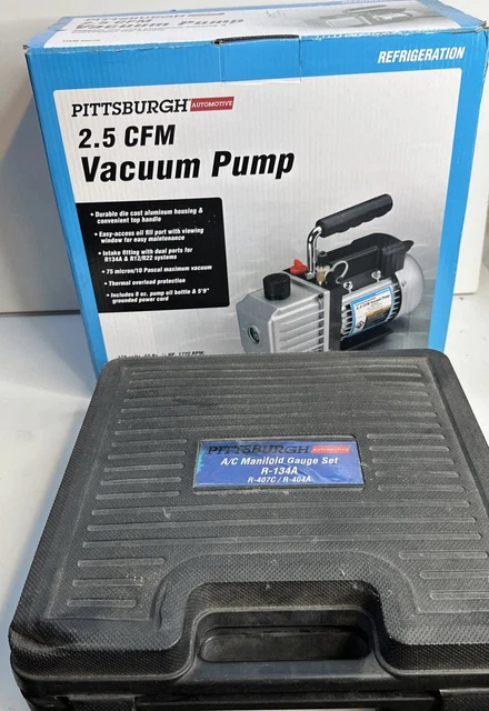 Pittsburgh 2.5 CFM Vacuum Pump & A/C Manifold Gauge Set R-134A Harbor Freight