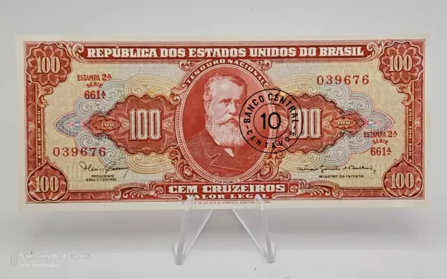 Brasil Banknote 100 Cruzeiros 1967, Overprint  10 cent cruzeiros novo UNC  P-185