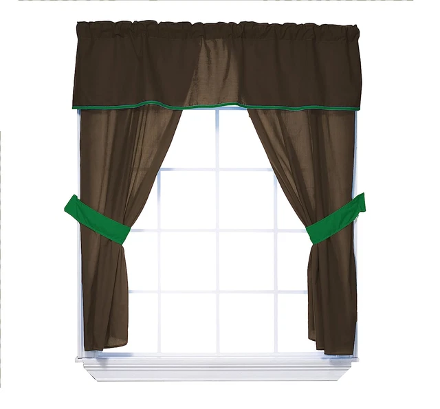 Baby Doll Bedding Solid Two Tone 5-Piece Window Valance Curtain Set Brown/Green