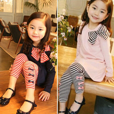 Toddler Baby Girls Clothes T-shirt Dress Tops Striped Leggings Pants Outfits New