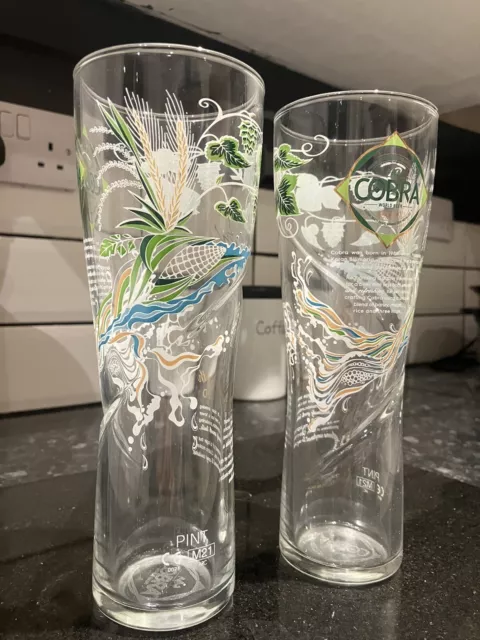 X 2 20oz Cobra Pint Glasses. Very Rare, Ideal For Man Cave.