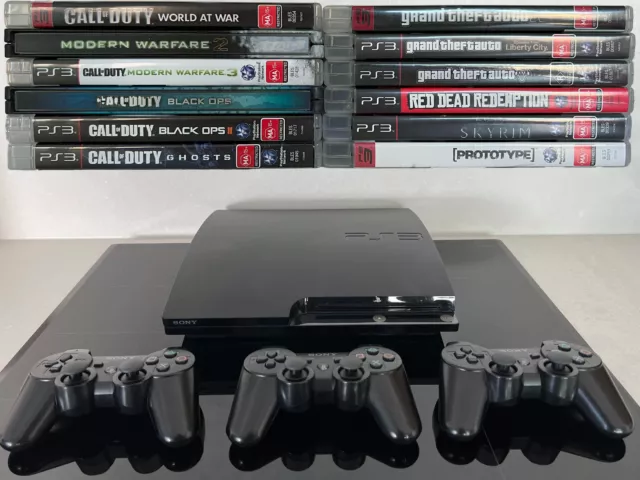 Sony PlayStation (PS3) Slim 250GB Console Bundle: 3 Controllers + 12 Games