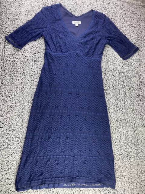 Dress Barn Dress Womens Size 4 Navy Blue Lace Lined Vneck Half Sleeve Long