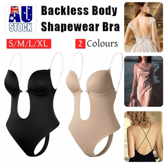Women Deep V Bodysuit Thong Backless Seamless U Plunge Body Suit Bra Clear  Strap