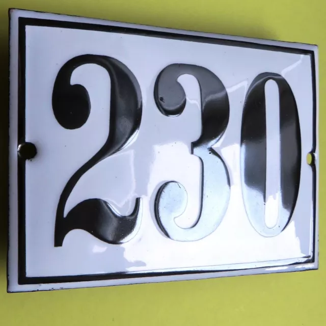 HAUSNUMMER 230 = Altes Emailschild um 1950 MAKELLOS Haus Eingang Türschild FETT