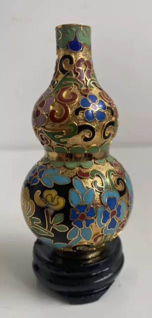 Chinese Cloisonne Enamel Gilded Decorative Vase Flowers W/Stand