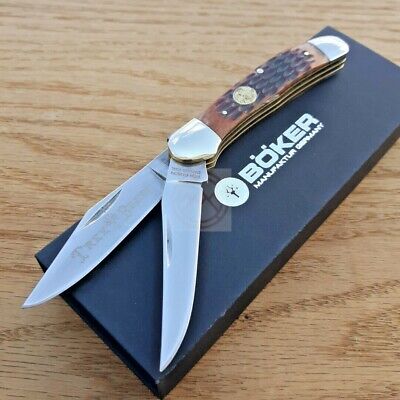 Boker Tree Brand Copperhead Pocket Knife Stainless Steel Blade Brown Bone Handle