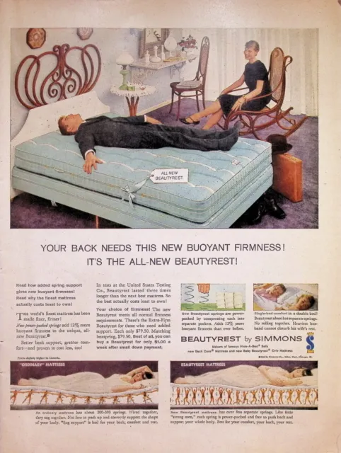 VINTAGE 1950s Print Ad ~ Beautyrest by Simmons Mattress ~ Your Back Needs This..