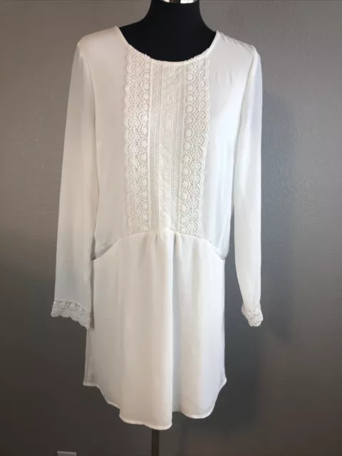 VILA White Dress with Lace Details and Pockets Fully Lined Size L