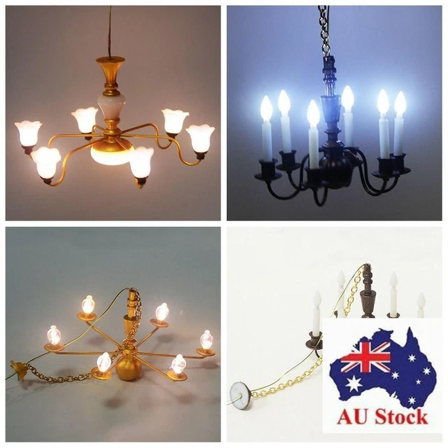Doll House Furniture Ceiling Lamp Miniature LED Light Dollhouse Chandelier
