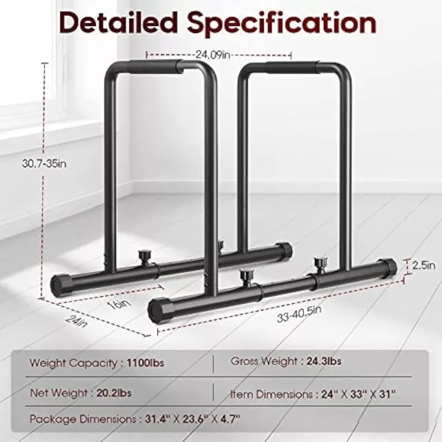 Dip Station Heavy Duty Dip Bar Stand Fitness Workout Adjustable Parallel Bars 3