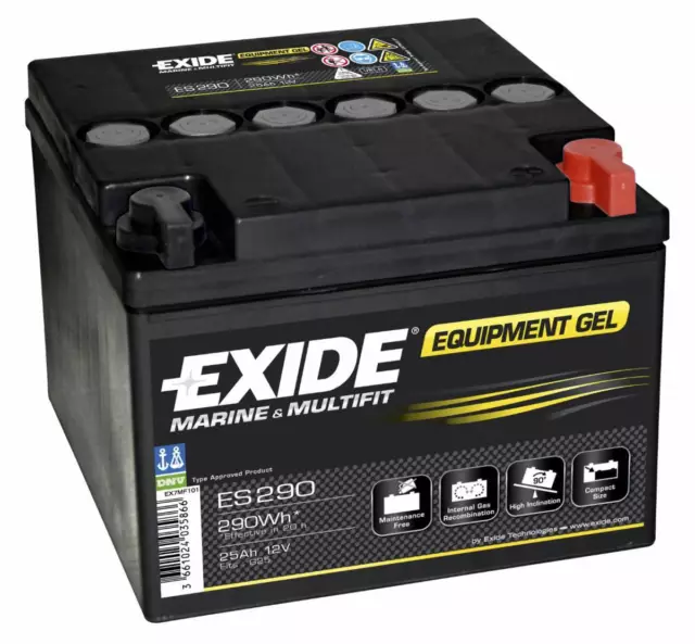 Batterie decharge profonde Exide equipement GEL ES290 12v 25ah 166X175X125MM