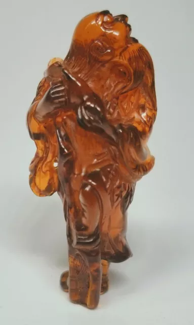 18th/19th Century Japanese Hand-Carved Amber Netsuke Ancestor Elder Figure 2.5"