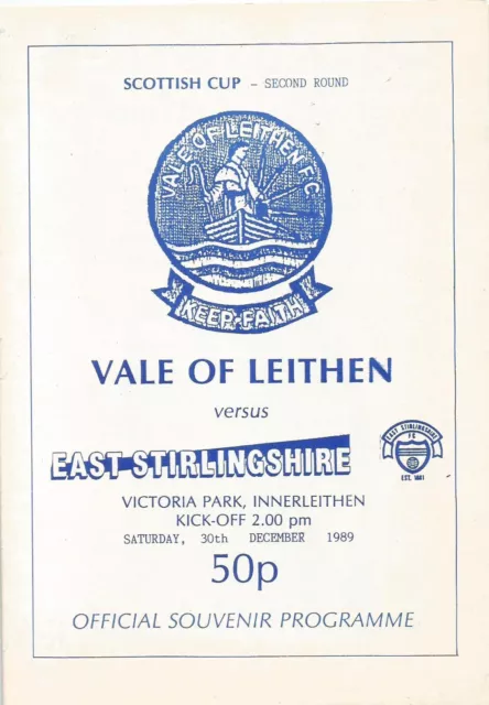 1989/90 Prog VALE OF LEITHEN v EAST STIRLING (Scottish Cup)