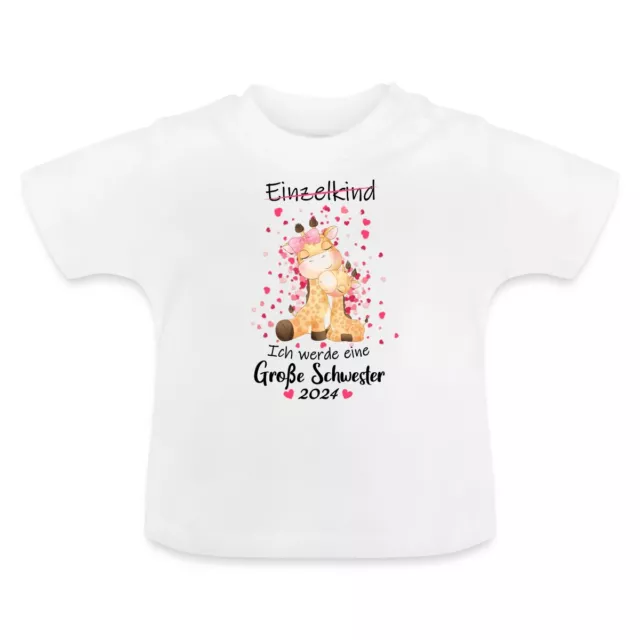 T-shirt biologica Ich Werde Grande Sorella 2024 giraffe bambino con collo rotondo