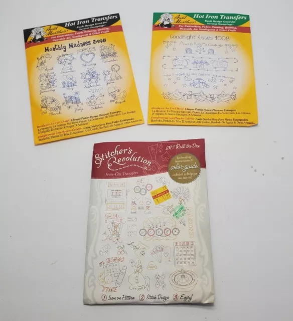 3 patrones de transferencia de hierro caliente vintage de tía Martha's bordado artesanales vacaciones