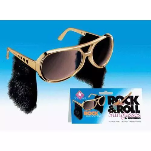 Elvis Rock 'n Roll Gold Glasses with Sideburns  Halloween  Elvis Impersonators!!