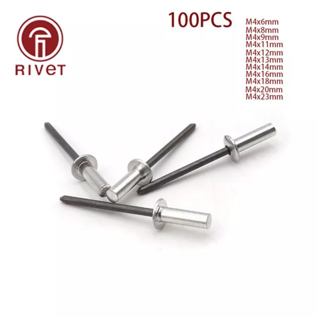 DIN 15973 100PCS M4 Remaches Closed End Blind Rivets Round Dome Head Fasteners