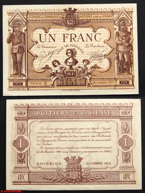 Billet de chambre de Commerce de Poitiers 1 franc bistre 1915  NEUF